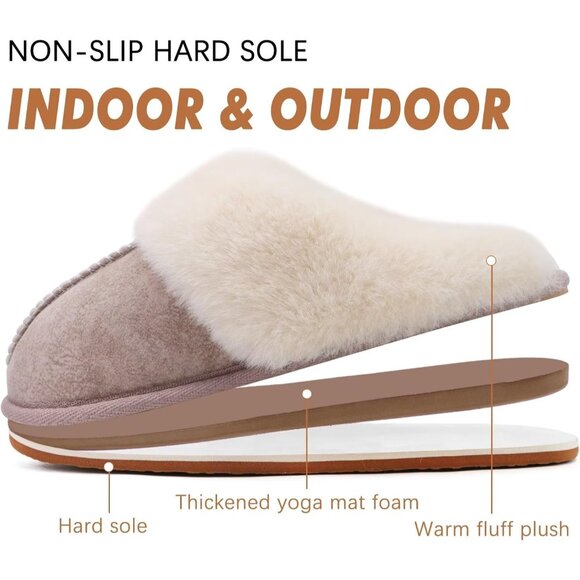 ⚡Women Beige Suede Fluff Dual Memory Foam Arch Support Warm Scuff Slipper - Picture 6 of 7